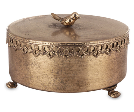 Cutie metalica decorativa, cu capac, auriu antichizat, 14x23,5x23,5 cm