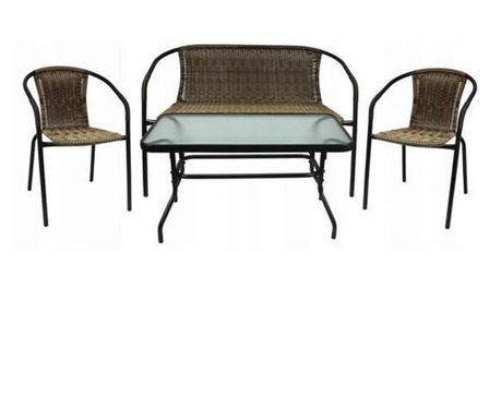 Kerti / terasz bútorkészlet, barna, 1 asztal, 2 szék, 1 pad, Nero