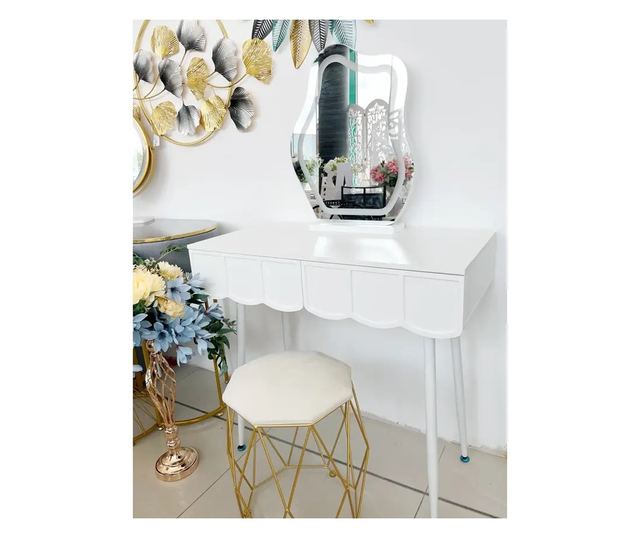 Set ženski toaletni stolić i LED ogledalo 80x76 cm bijele boje