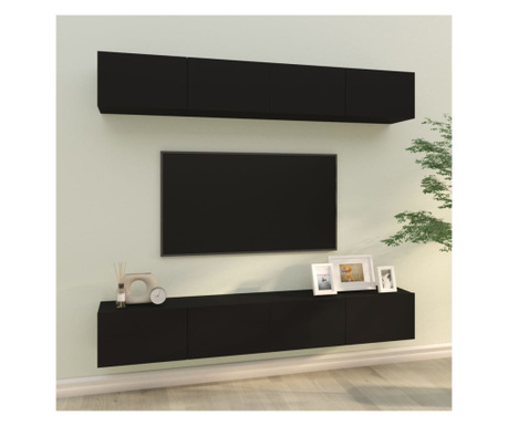 Шкафове за телевизори, 4 бр., черни, 100x30x30 см