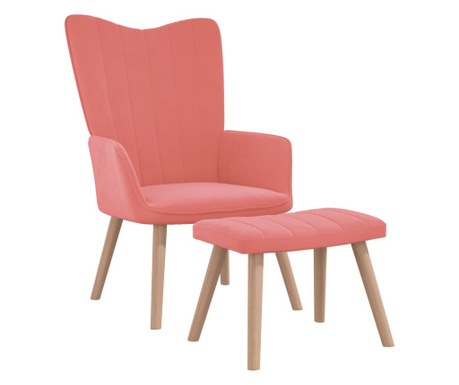 Стол за релаксация с табуретка, розово, кадифе