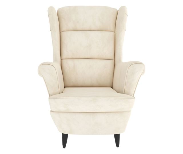 Wingback Armchair with Footstool, Cream, Velvet