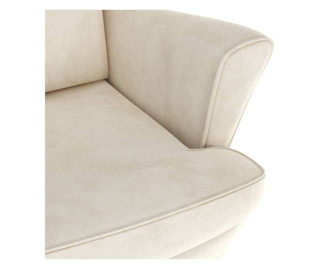 Wingback Armchair with Footstool, Cream, Velvet