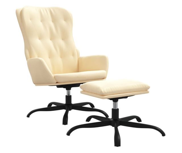 Sedež za sprostitev s taburejem, krem, ekološka usnja