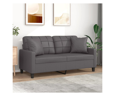 2-местен диван с възглавнички, сив, 140 см, еко кожа