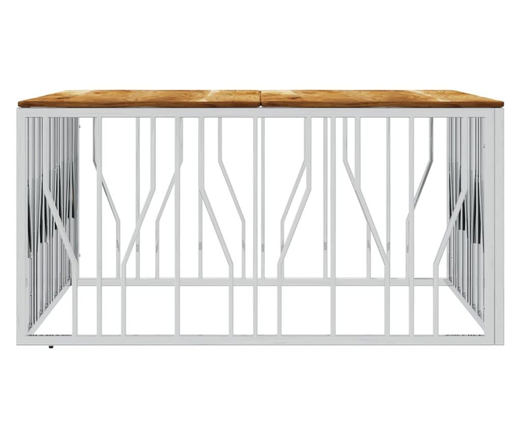 Klub stol, srebrni, nehrđajući čelik i masivno drvo bagrema - 4