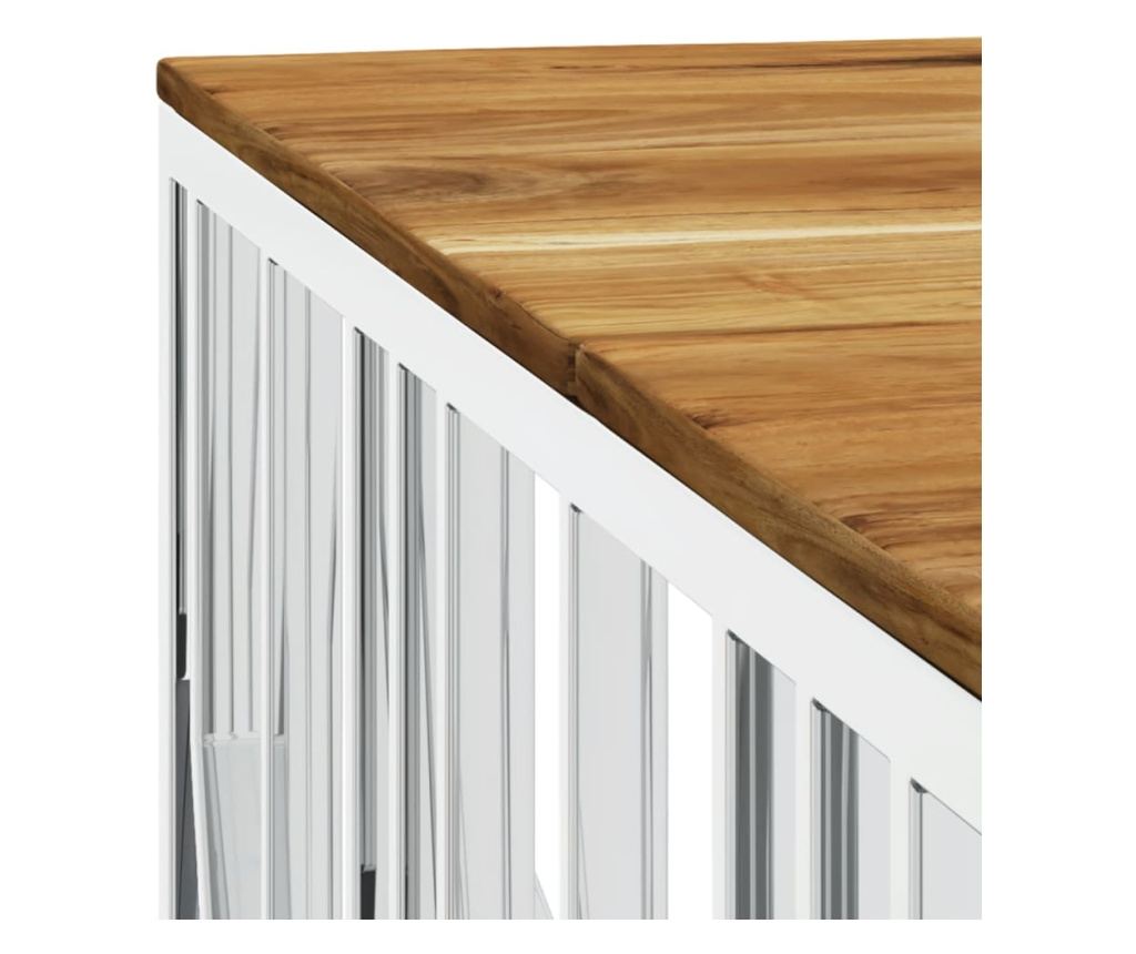 Klub stol, srebrni, nehrđajući čelik i masivno drvo bagrema - 5