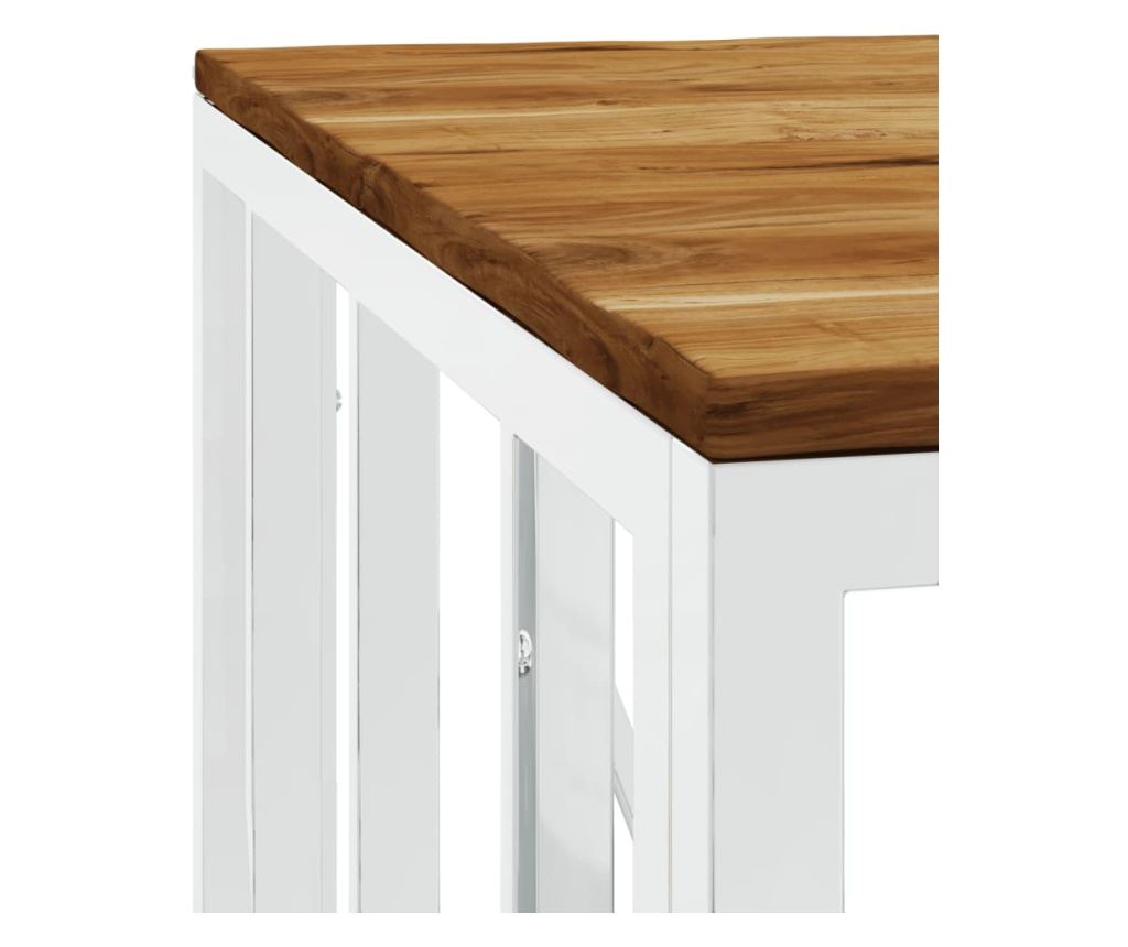 Stolić za kavu, srebrni, nehrđajući čelik i masivno drvo bagrema - 5