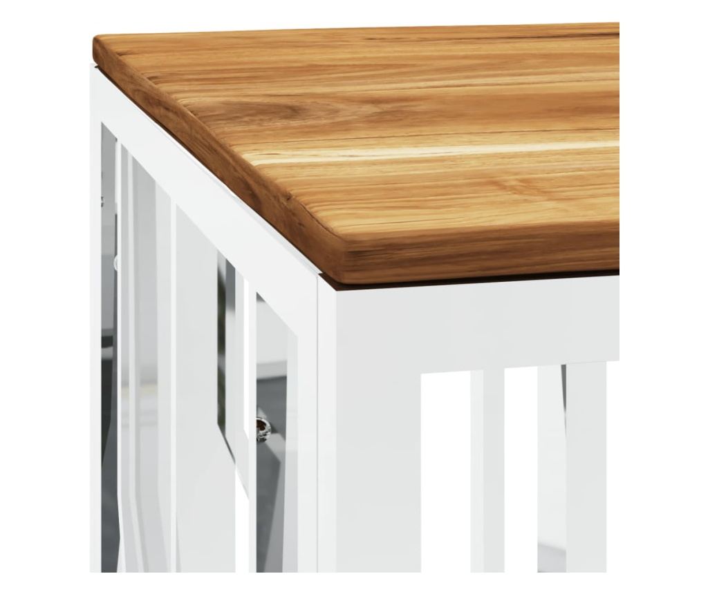 Stolić za kavu, srebrni, nehrđajući čelik i masivno drvo akacije - 13