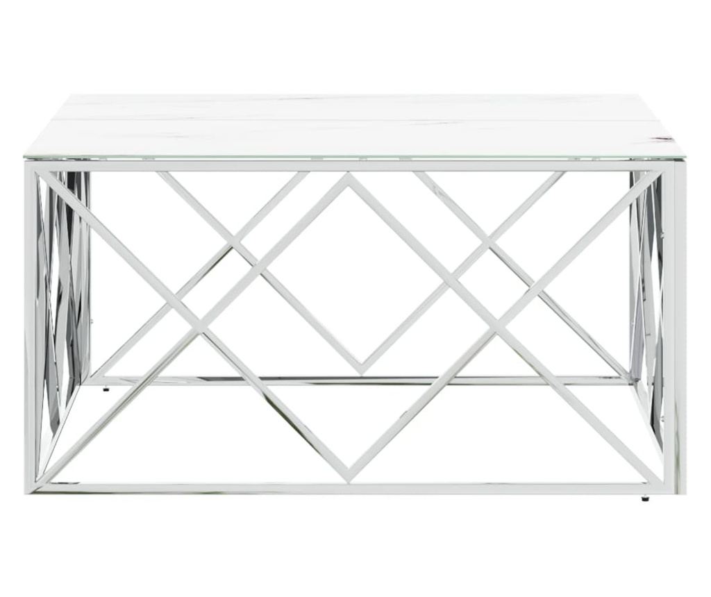 Stolić za kavu, srebrni, 80x80x40 cm, nehrđajući čelik i staklo - 3