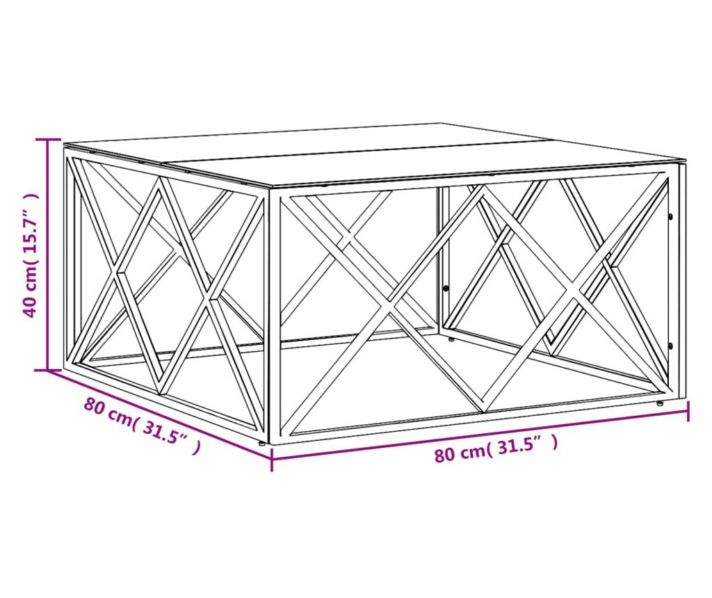 Stolić za kavu, srebrni, 80x80x40 cm, nehrđajući čelik i staklo - 6