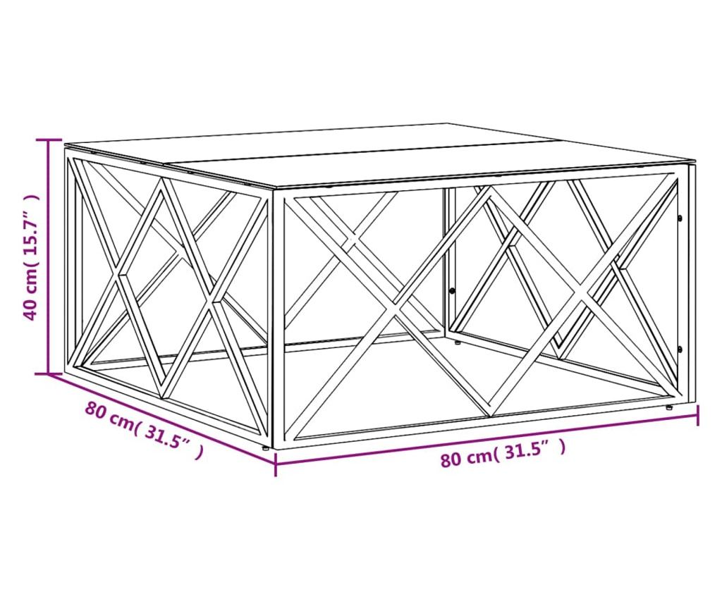 Stolić za kavu, zlatni, 80x80x40 cm, nehrđajući čelik i staklo - 6