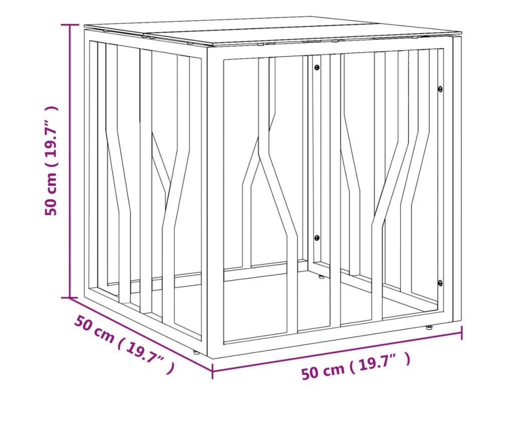 Stolić za kavu, srebrni, 50x50x50 cm, nehrđajući čelik i staklo - 6