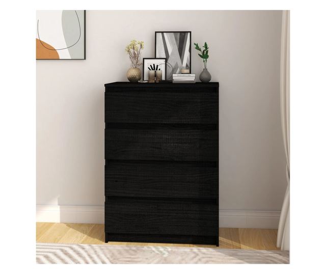 Dulap lateral, negru, 60x36x84 cm, lemn masiv de pin