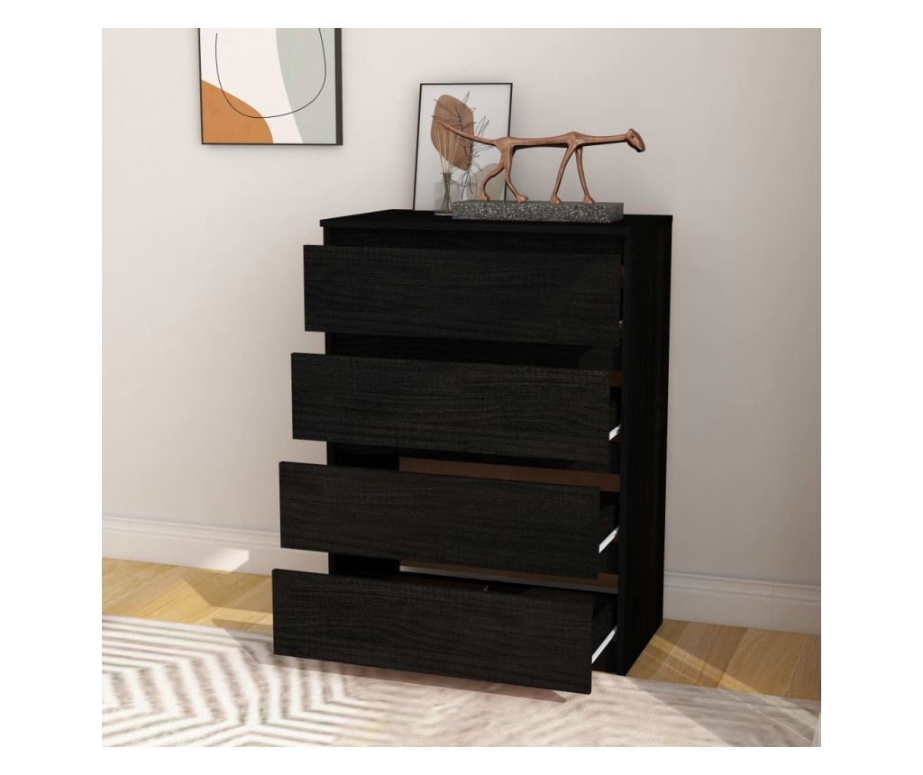 Dulap lateral, negru, 60x36x84 cm, lemn masiv de pin - 6