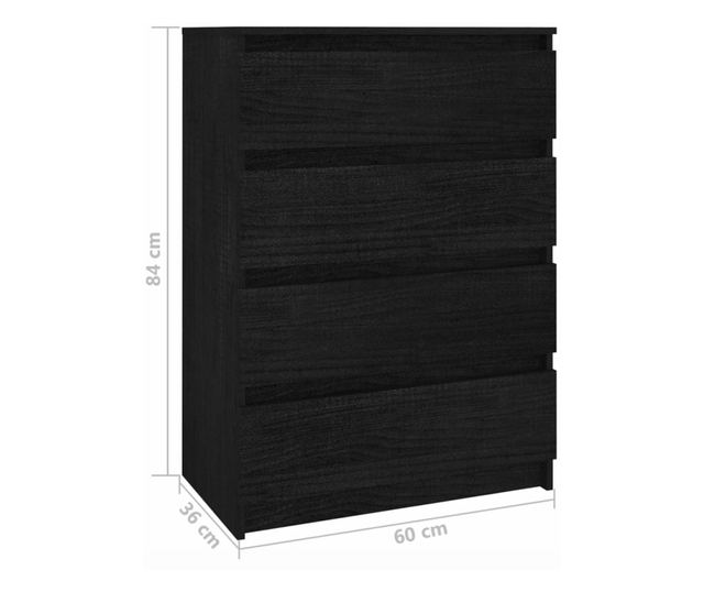 Dulap lateral, negru, 60x36x84 cm, lemn masiv de pin