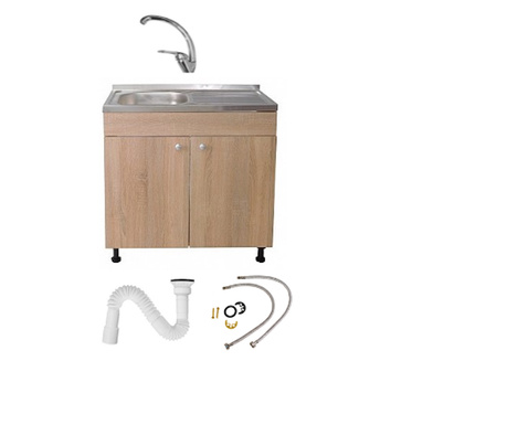 Sonoma mosogatómaszk készlet 80 cm X 50 cm X 80 cm, rozsdamentes acél mosogató, stabil hattyúelem és leeresztő szifon plusz szil