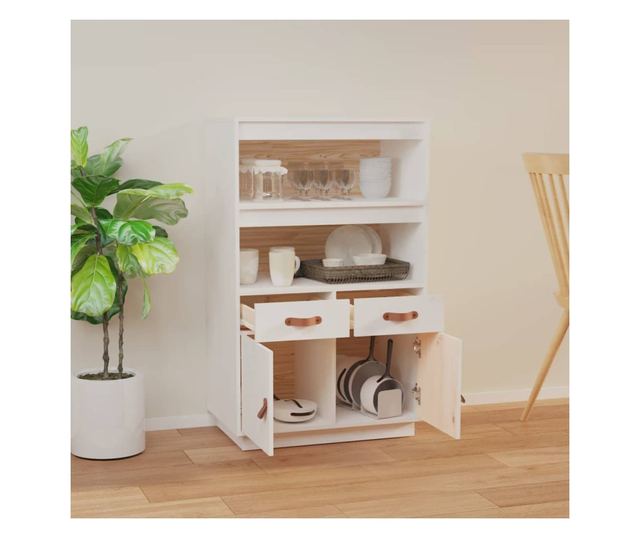 Tall Cabinet, White, 67x40x108.5 cm, Solid Pine Wood