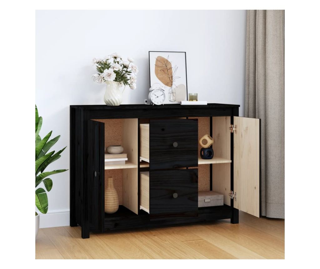 Omarica, črna, 100x35x74 cm, masivni borovec - 6