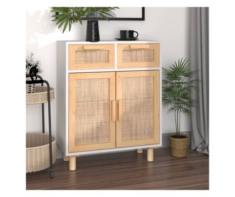 Szolga, fehr, 60x30x75 cm, tmr feny s termszetes rattan