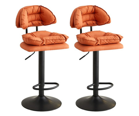 Set 2 scaune, Quasar & Co., rotire 360 grade, reglabil pe inaltime, suport picioare, metal/piele ecologica/burete, portocaliu