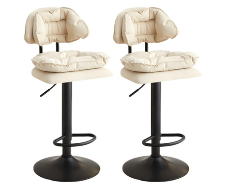 Set 2 scaune, Quasar & Co., rotire 360 grade, reglabil pe inaltime, suport picioare, metal/piele ecologica/burete, crem