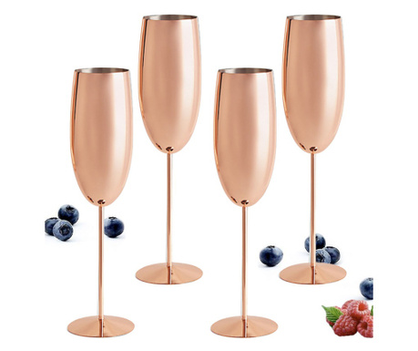 Комплект от 4 чаши за шампанско, Quasar & Co., неръждаема стомана, 260 ml, h 25 см, Тухла