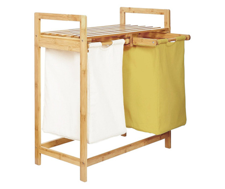Кош за пране Quasar & Co., с 2 отделения, бамбук рамка, 64 x 33 x 73 cm, Бял-Жълт