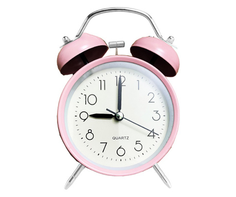 Ceas de masa desteptator Pufo Prime cu buton de iluminare cadran, metalic, 15 cm, roz