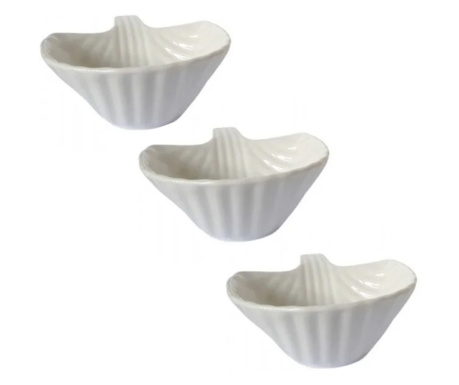 Set 3 boluri din ceramica Pufo Leafy pentru aperitive, desert, sosiera, albe