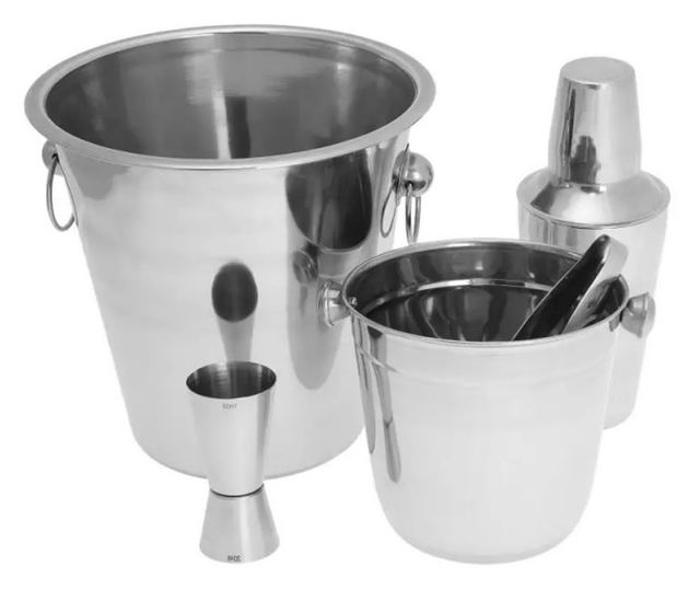 Kinghoff KH 1389 Set Cocktail, 4 piese, Pahar de măsurare, Clești, Oțel inoxidabil
