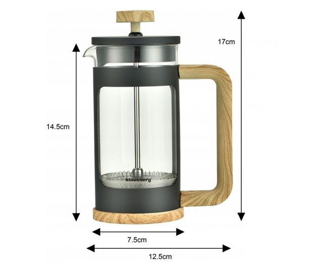 Френска преса за кафе Klausberg KB 7679, 350 ml, Стъкло, Черен/Кафяв