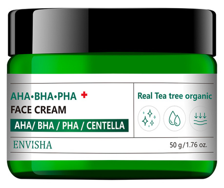 Arckrém zöld tea kivonattal (organikus) és hialuronsavval, Envisha, 50g