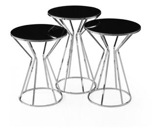 Set 3 Masute Cafea Dress, Mally Ay&Me, Studio Casa, Negru/ Argintiu
