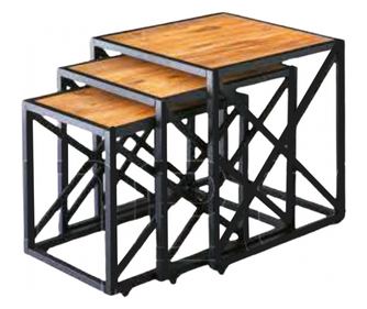 Set 3 masute cafea Living, Studio Casa, din lemn si metal, 45 x 50 x 53 cm, Maro