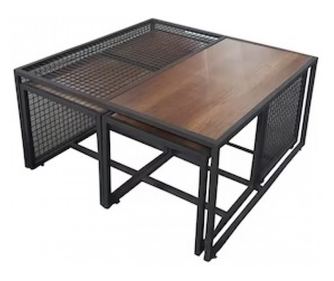 Set 5 masute cafea Studio Casa,structura fier forjat, design lemn natur, 90x90x46 cm, Negru/Maro