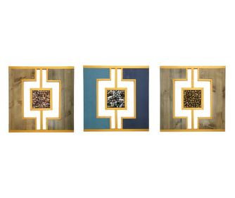 Ξύλινη Διακόσμηση Τοίχου με Διακοσμητικές Πέτρες, 3 Τεμάχια, 50x50 εκ.