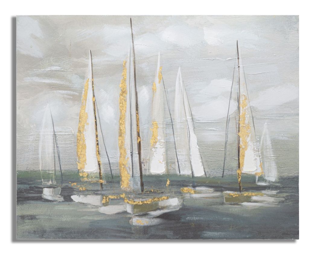 Uokvirena slika, zidni ukras zlatni brod cm 100x2,8x80