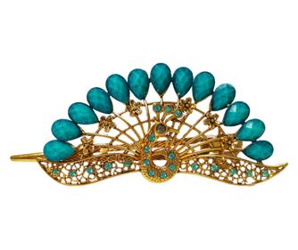 Clama de par in forma de Paun, Vintage, 12 cm, Turcoaz, 70BJ