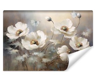 Fototapeta Bílé vlčí máky do jídelny 3D květinová dekorace na zeď módní exkluzivní  450x300cm