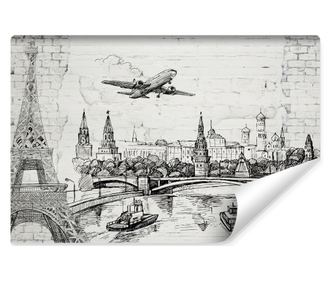 Fototapeta Letadlo Eiffelova věž historické město cihla 3D abstrakce pro teenagerův pokoj  135x90cm