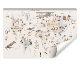 Fototapeta abstraktní mapa světa dekorace ideální do dětského pokoje zvířata a letadla 3D efekt  270x180cm