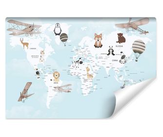 Fototapeta Mapa exotického světa abstraktní dekorace do dětského pokoje 3D zvířata  180x120cm