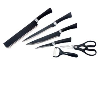 Set cutite Voltz V51633E6G cutie magnetica, 6 bucati, Peeler, Foarfece, Maner cauciucat, Negru