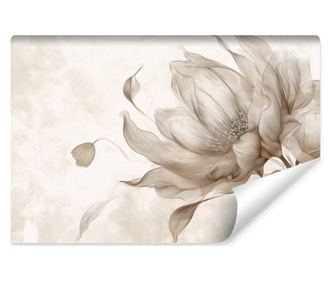 Fototapet floare pe beton, perete bej, floare uscata, decor modern pentru living  300x210