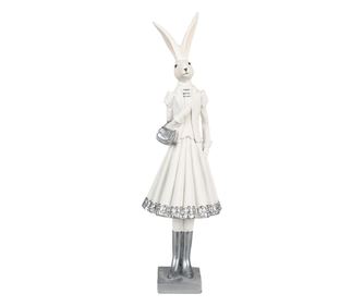 Nyuszi Easter Girl figura fehér ezüst polyresin 10x9x32 cm