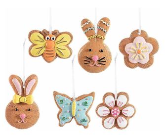 Komplet 12 okraskov za veliko noč iz poliresina, 5,5x9 cm