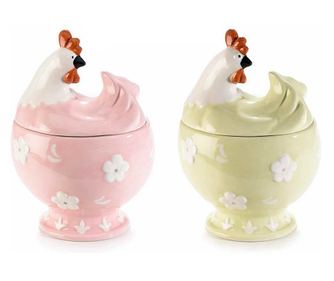 2 darabos dekoratív tyúk tárolóedény készlet, 13,5x12,5x19 cm