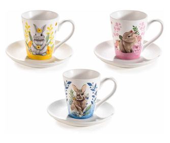 6 darabos porcelán húsvéti nyuszi bögre készlet, 6,5x7,5 cm, 120 ml