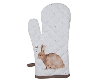 2 darabos fehér és barna nyuszi pamut hővédő kesztyű szett 18x30 cm